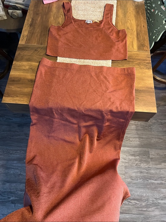 Future Collective Dresses & Skirts - Future Collective Target Set Rust Metallic Knit Midi Skirt Tank Top Set 2XL